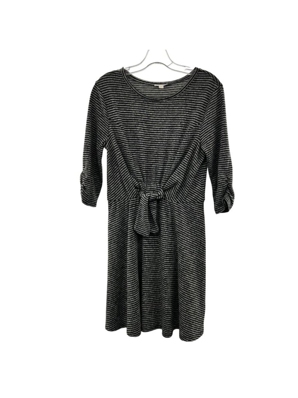 Cato Women's Striped A-Line Dress 3/4 Sleeve Tie Waist Black/Gray Size Medium